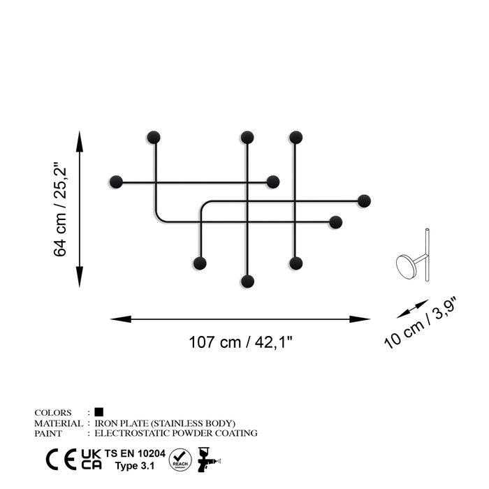 Wallity Samara Gancho de Pared Metálico Negro